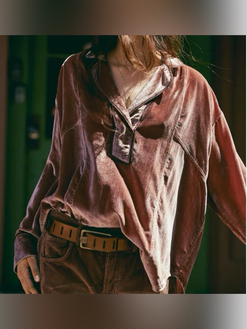 We the Free People Luxy Velvet Long-Sleeve Women's Top in Dusty Rose M